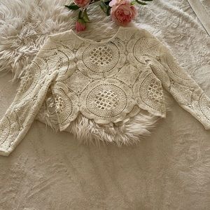 Lace crochet ivory crop top small 4